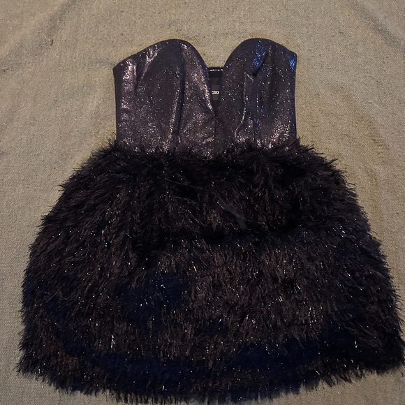 Black Strapless Dress with Shimmer and Feather Skirt - Picture 1 of 6